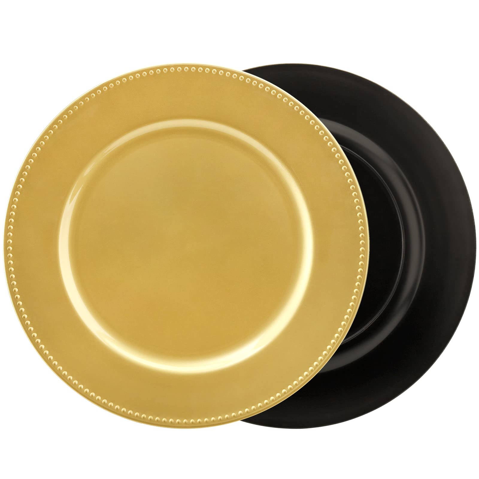 Beaded edge design on Okllen charger plate in gold, 13-inch size.