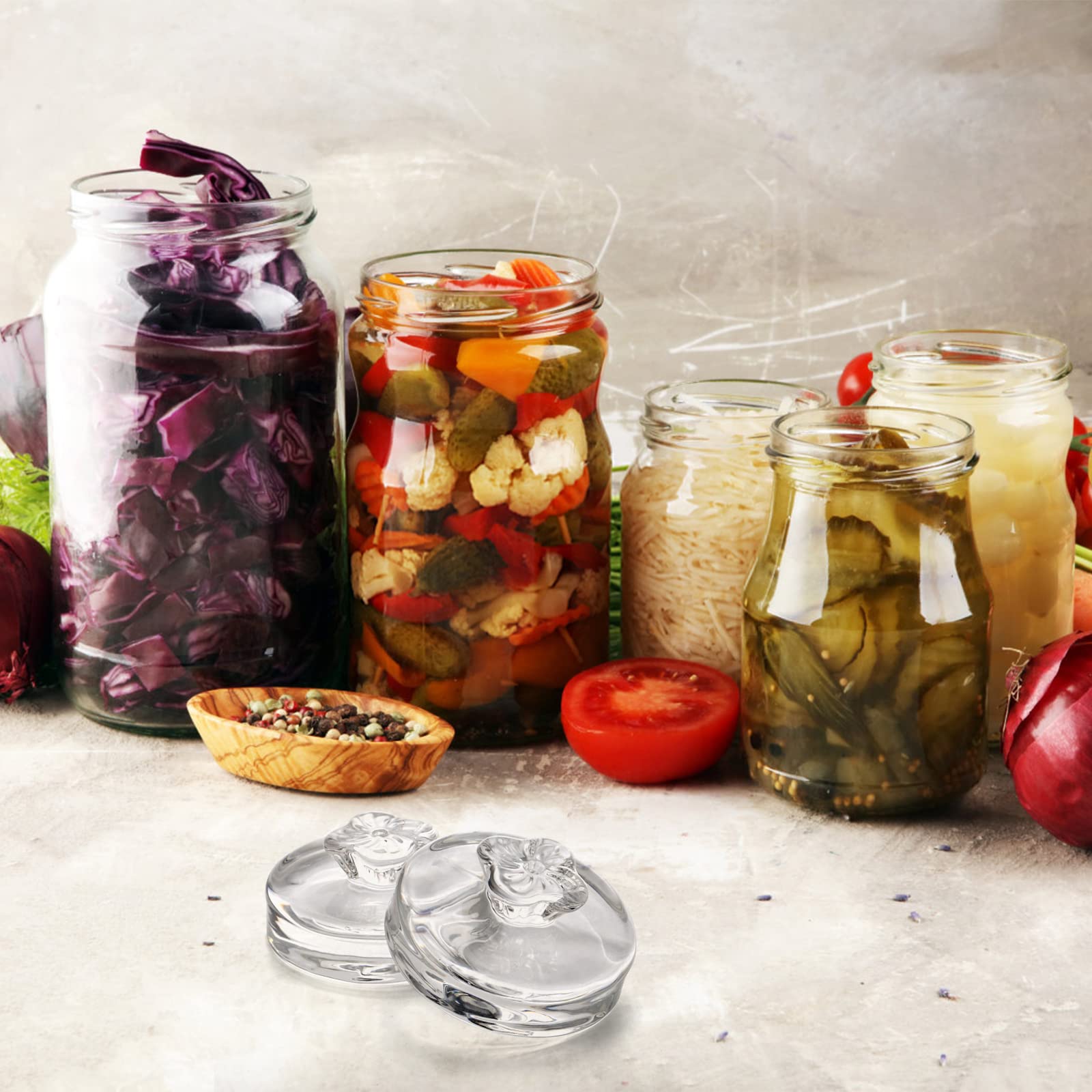 Okllen dishwasher-safe weights simplify cleanup after batch ferments and jar storage.