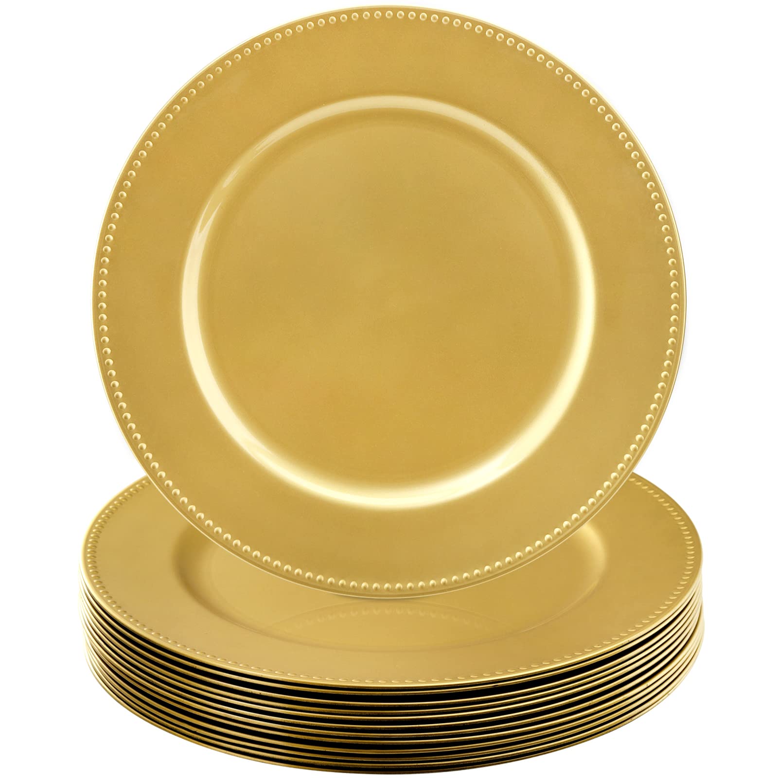Okllen gold charger plate with beaded edge for elegant table settings.