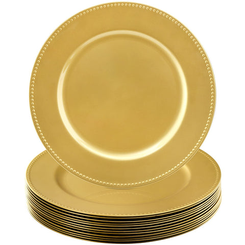 Okllen gold charger plate with beaded edge for elegant table settings.