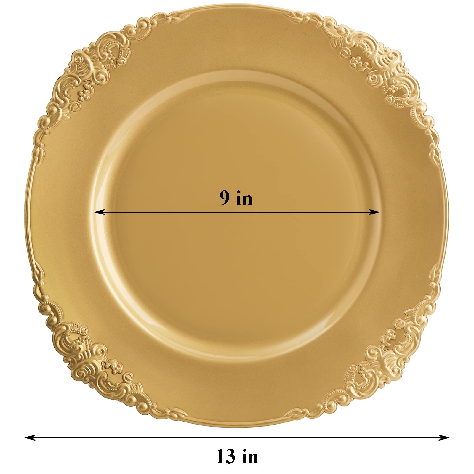 Okllen 12-pack gold charger plates set for fine dining events.