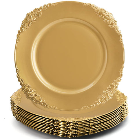 Okllen gold charger plates with embossed rim for elegant table decor.