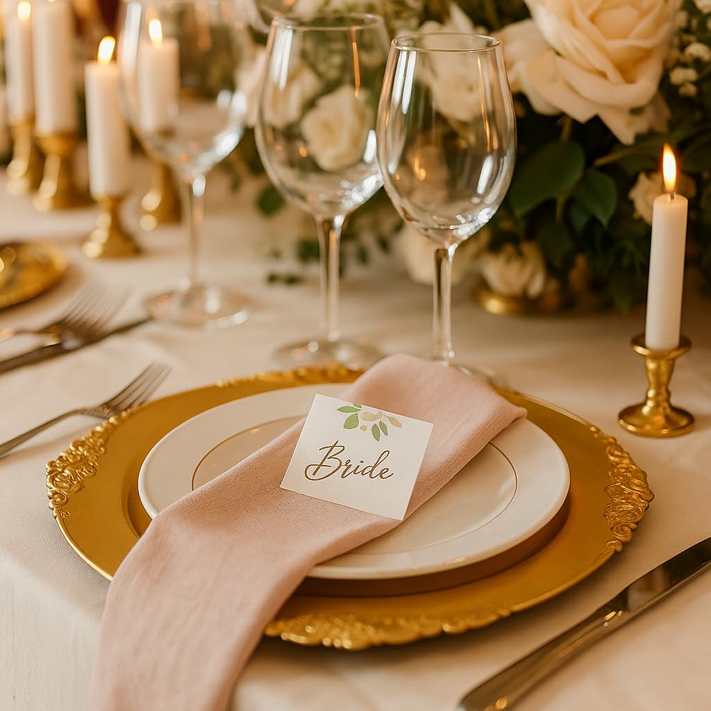 Okllen gold charger plates for hotel and restaurant settings.