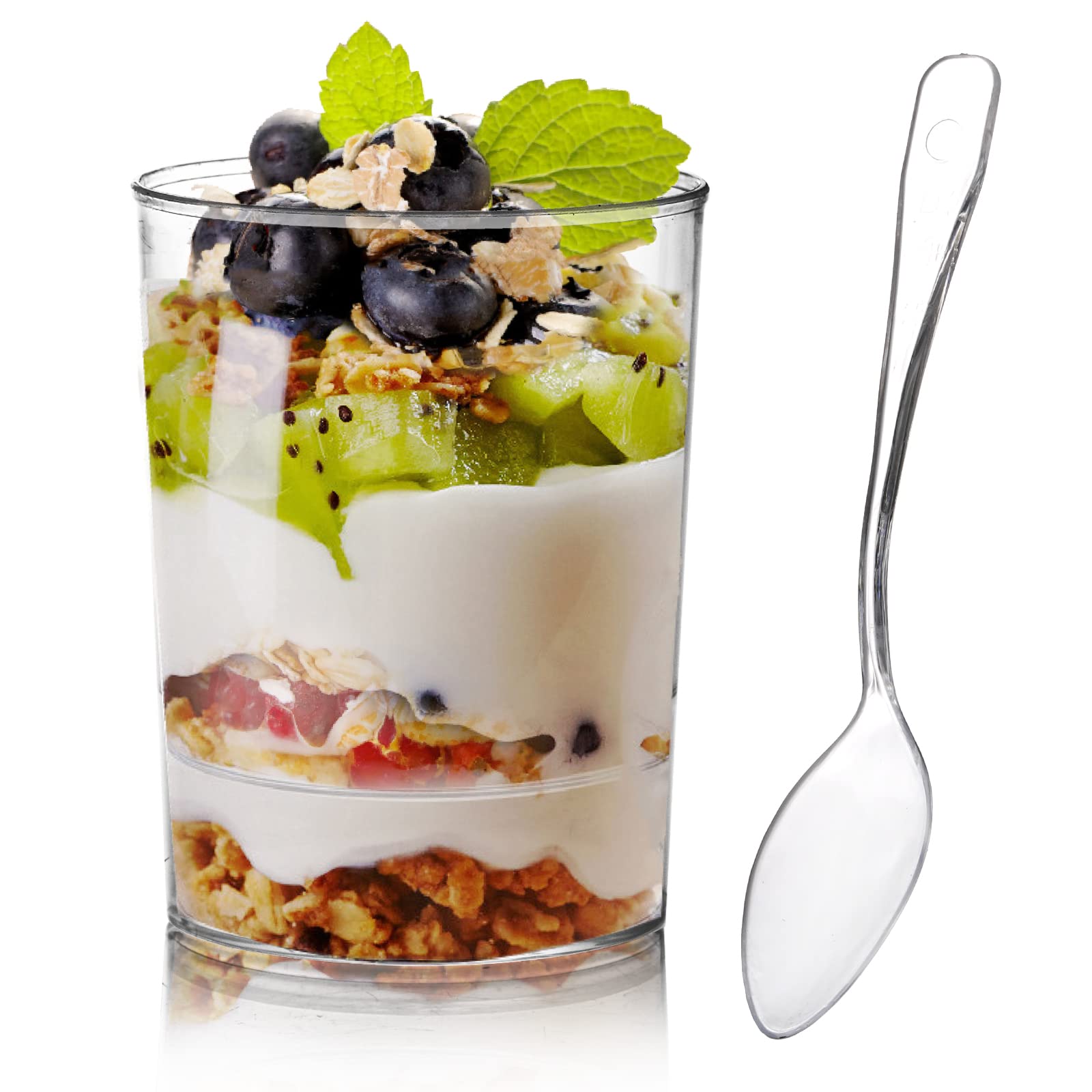 Okllen mini 3 oz dessert cups in clear round design for elegant presentations.