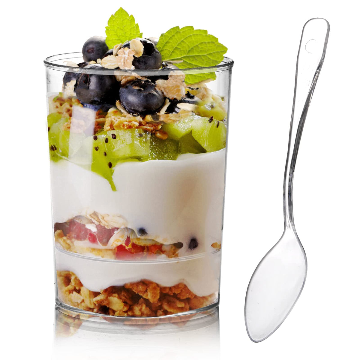 Okllen mini 3 oz dessert cups in clear round design for elegant presentations.