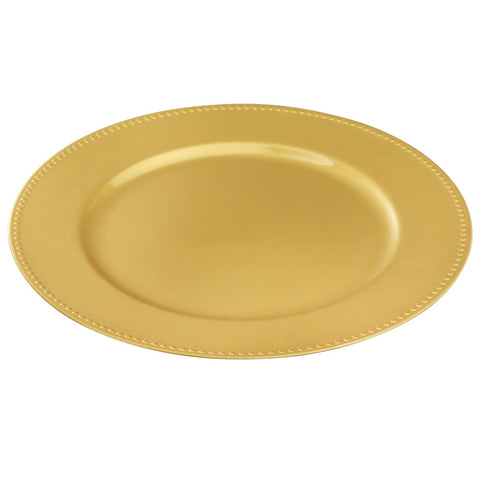 Okllen gold charger plate on a wedding table setup for tabletop elegance.