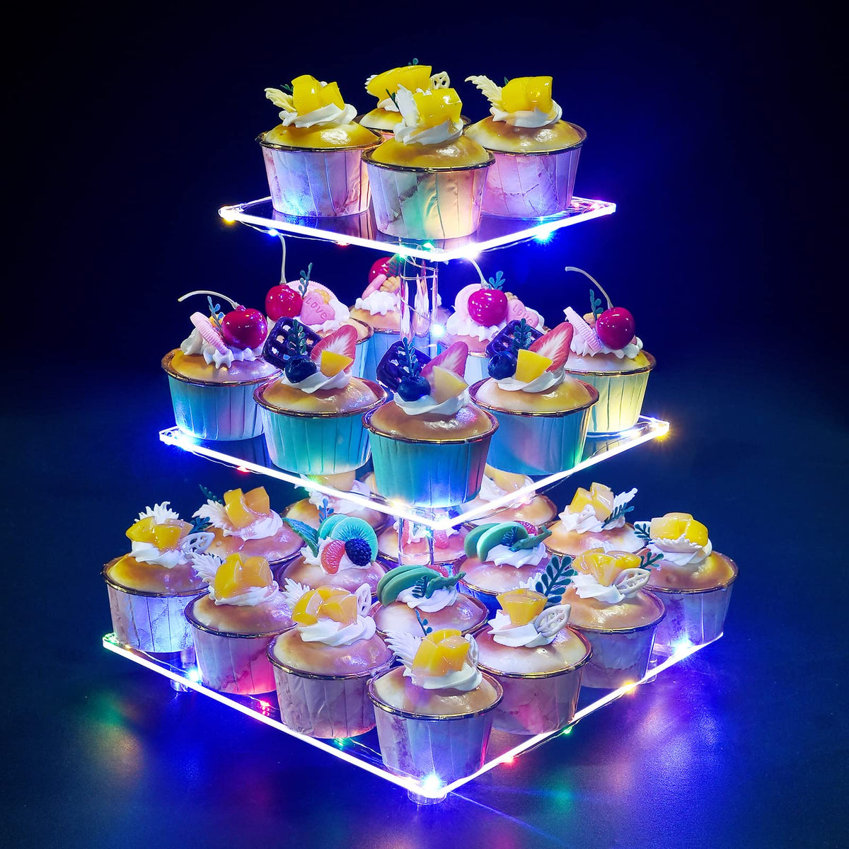 OLACHIKKO Cupcake Stand 3-tier with LED string for warm ambiance