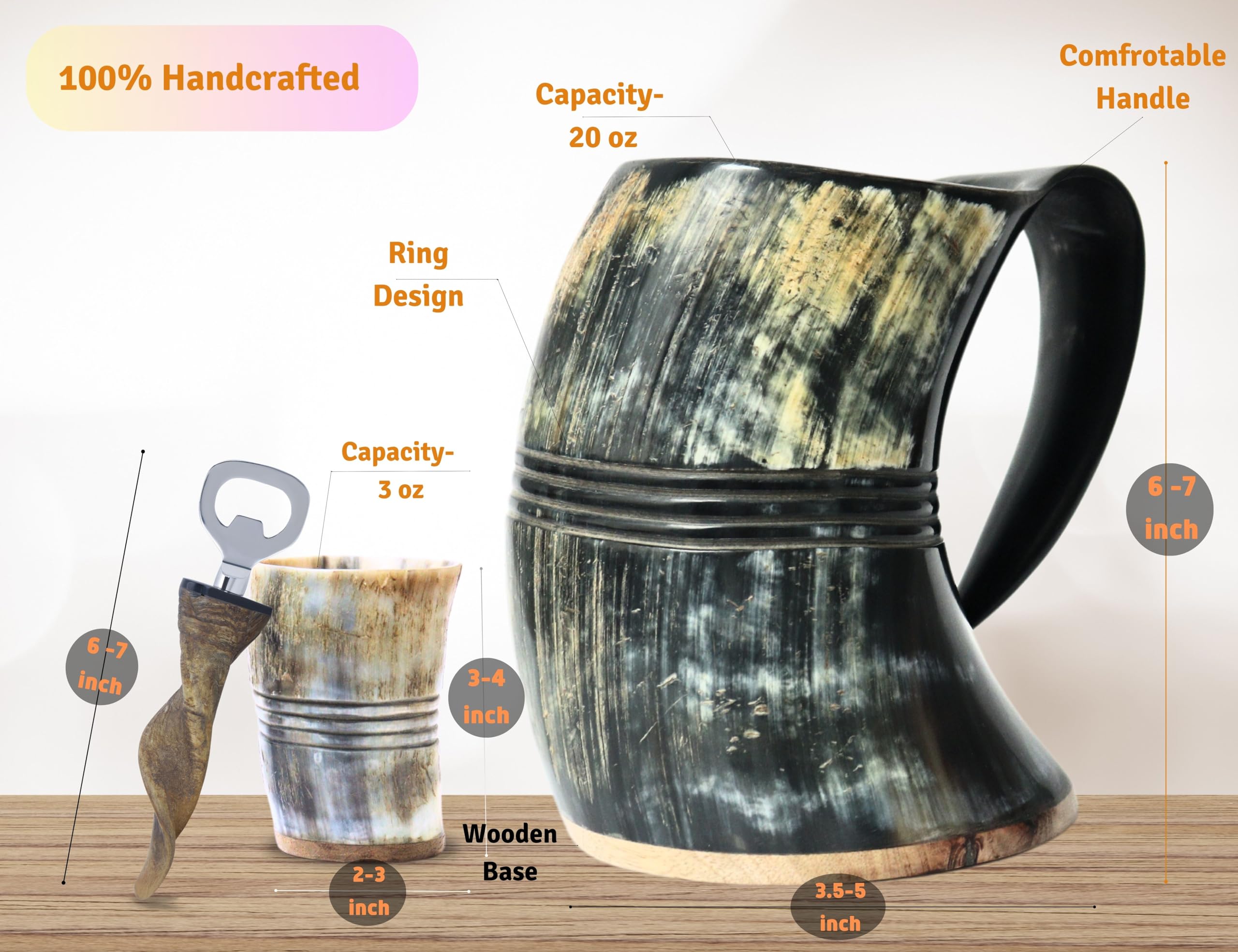 OLDEMPEROR hand crafted ox horn mug with unique patterns.
