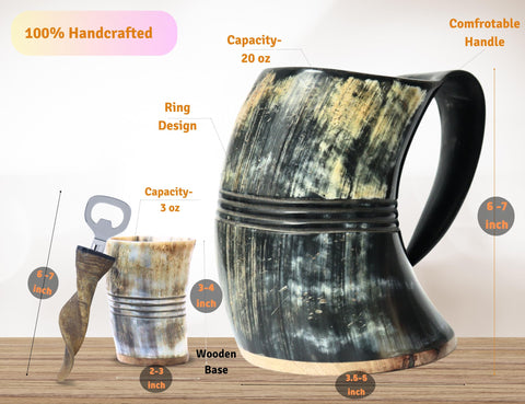 OLDEMPEROR hand crafted ox horn mug with unique patterns.