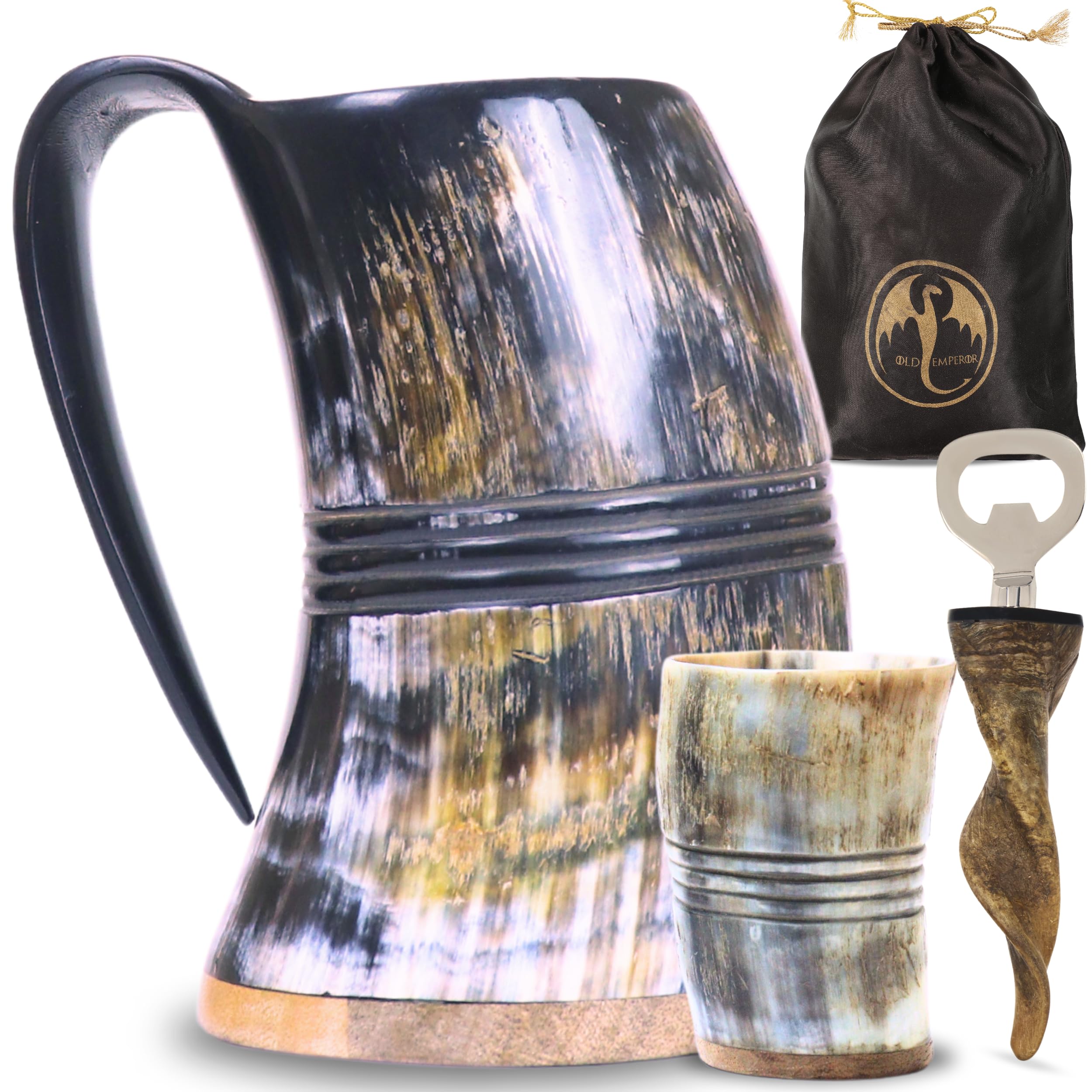 OLDEMPEROR Viking horn mug 16-20oz ideal for beer or hot drinks.