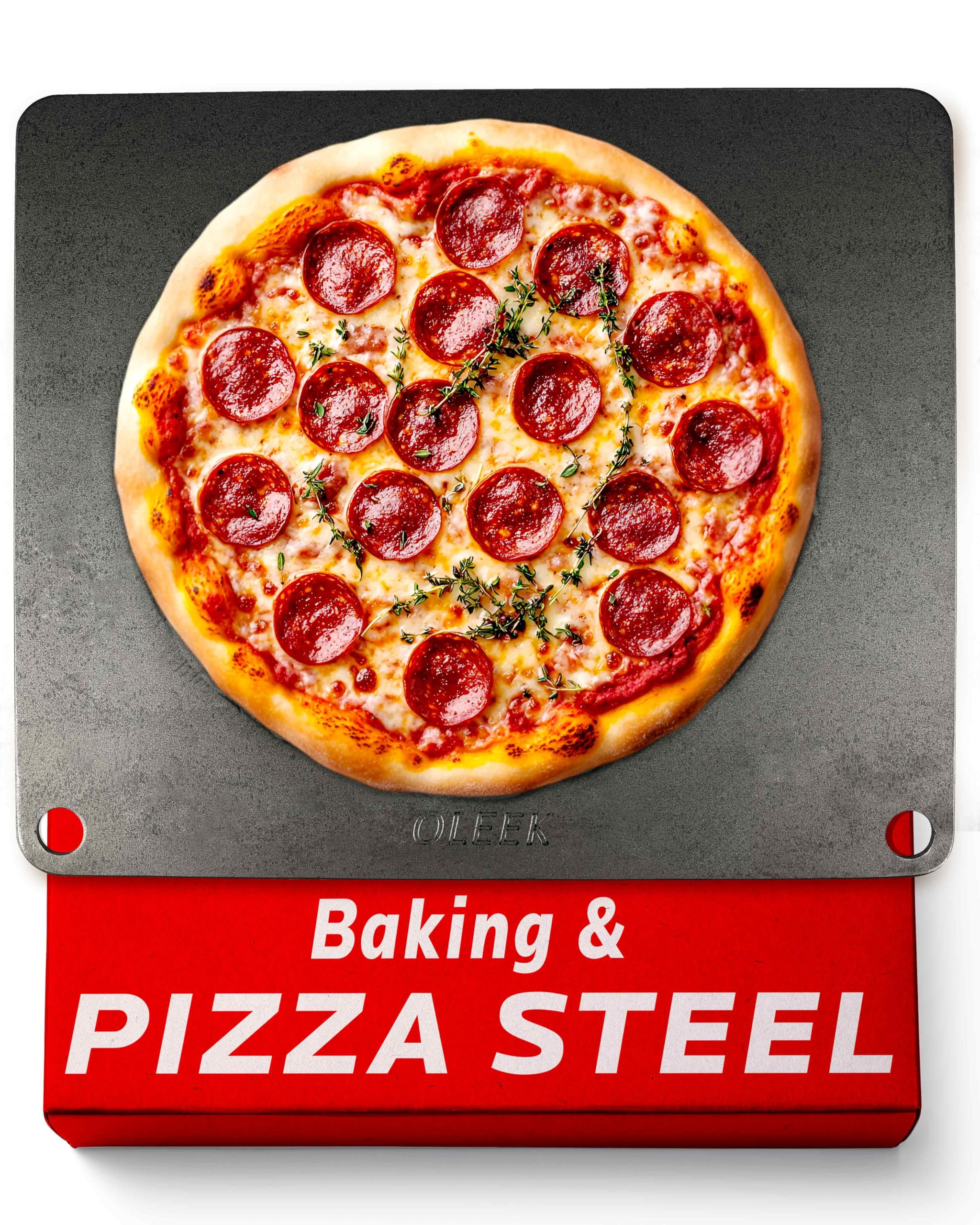OLEEK pizza steel 16x13 inches for even heat and crisp crust