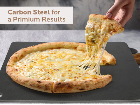 OLEEK pizza steel yields crisp edges with less oil
