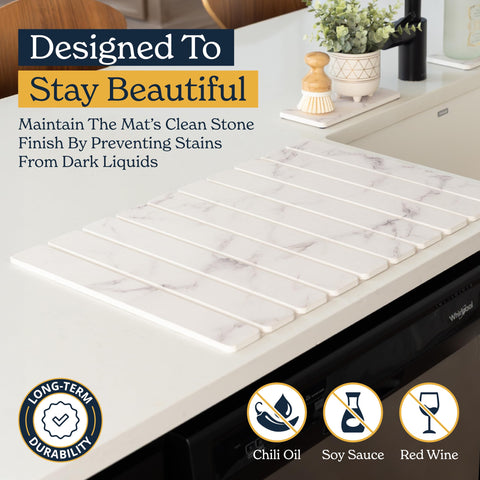 OLEEX stone mat on counter adds style and absorbs spills.