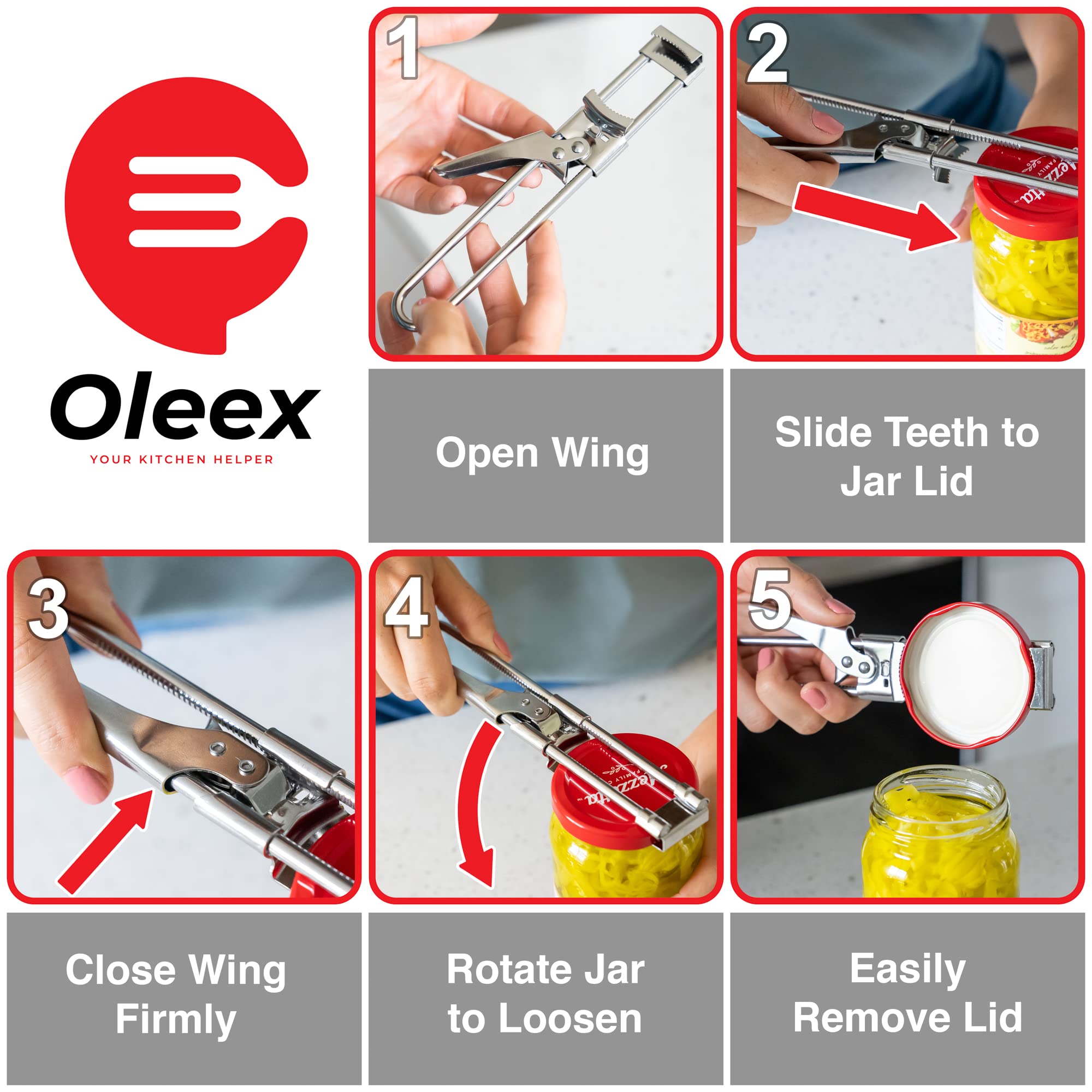 OLEEX adjustable lid gripper grips small and large lids securely