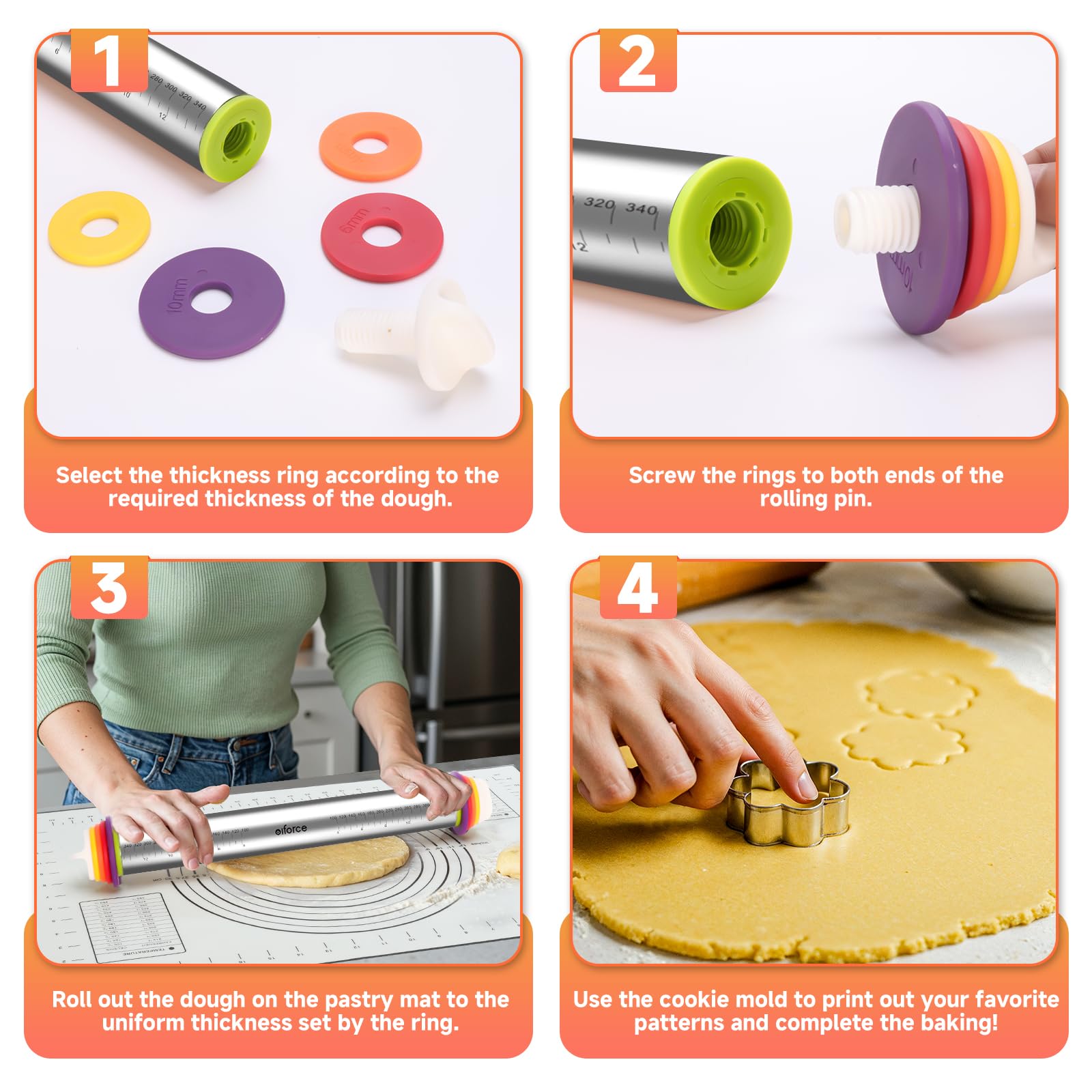 Olforce pastry mat with cookie molds for uniform shapes.