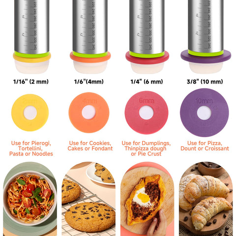 Olforce rolling pin shows inch and centimeter scales for accuracy.