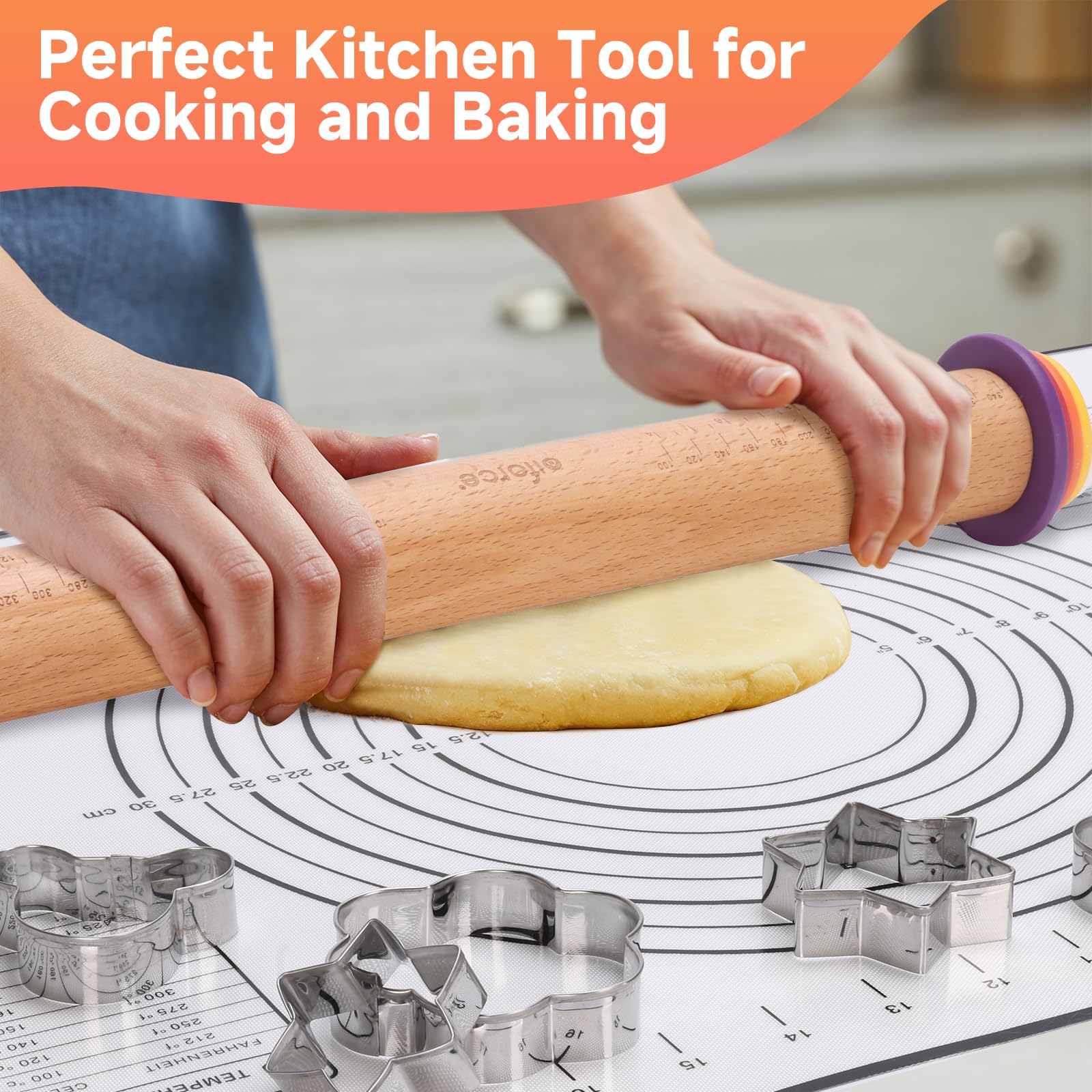 Olforce thickness rings in four sizes for precise dough heights.