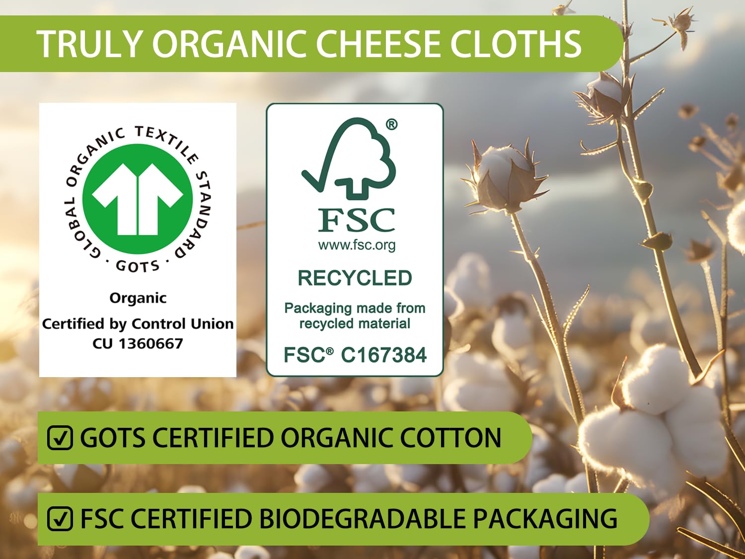 Olicity cheese cloth hemmed 20x20 prevents loose threads in food.