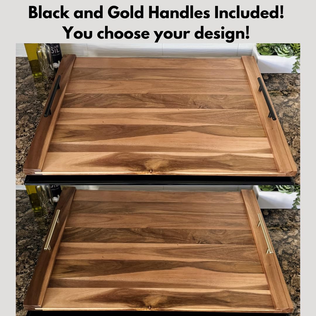 Olive Everything noodle board stove cover with matte black and champagne gold handles adds stylish protection