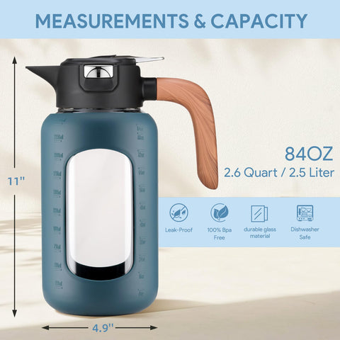Olivego glass carafe with wide mouth for easy cleaning and filling.
