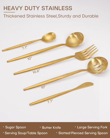 Ollex 5-piece matte gold serving utensils large soup spoon ideal for soups and gravies