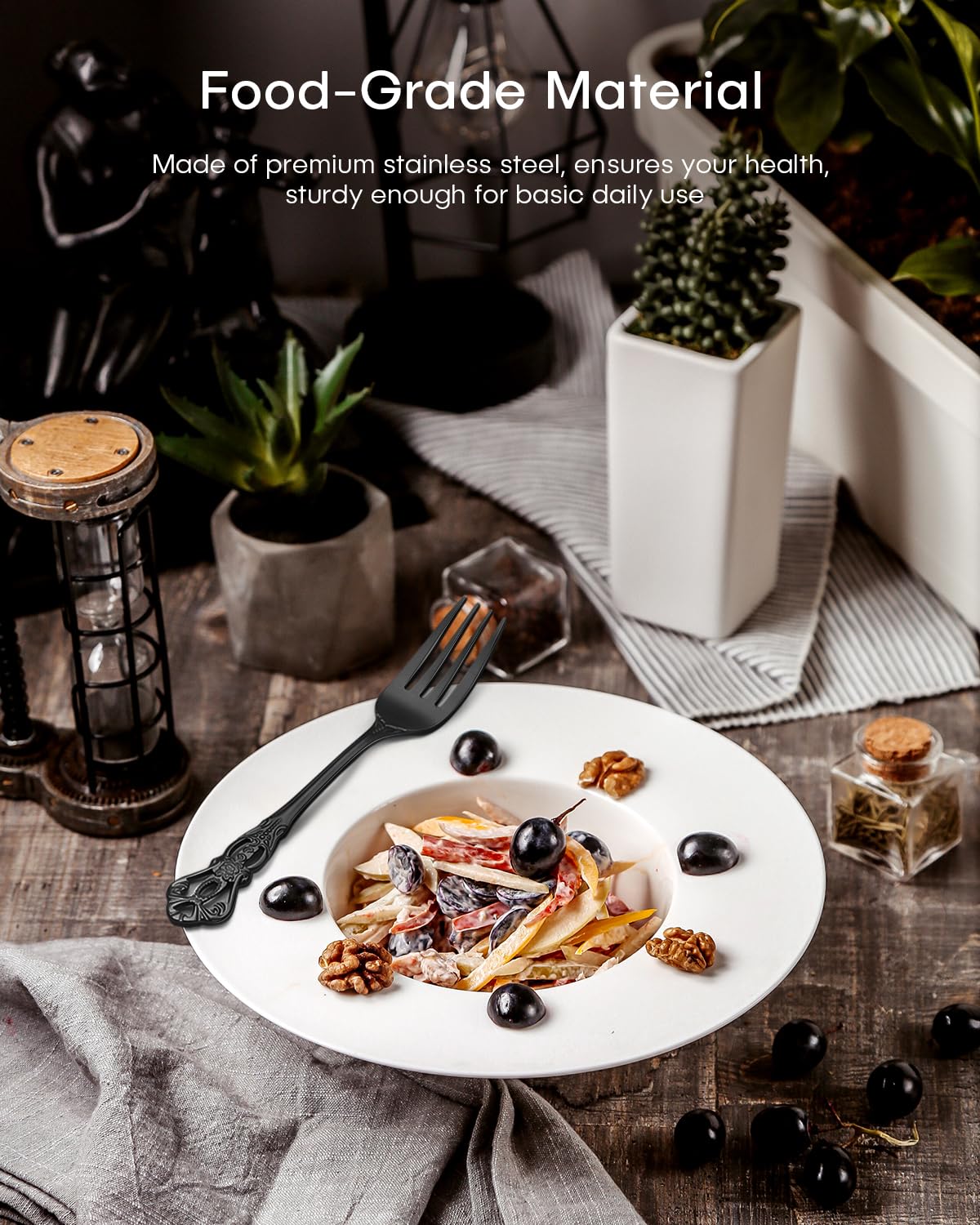 Ollex black dishwasher-safe flatware for easy cleanup