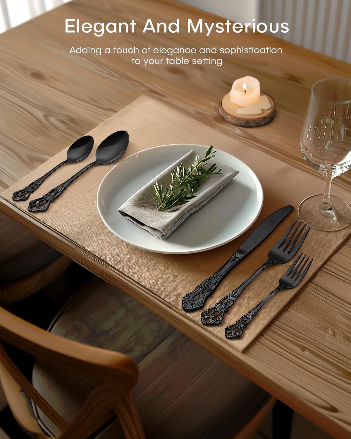 Ollex black service-for-eight set suitable for casual and formal meals