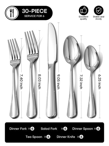 Ollex 30pc dinner spoons with smooth edges for comfortable grip