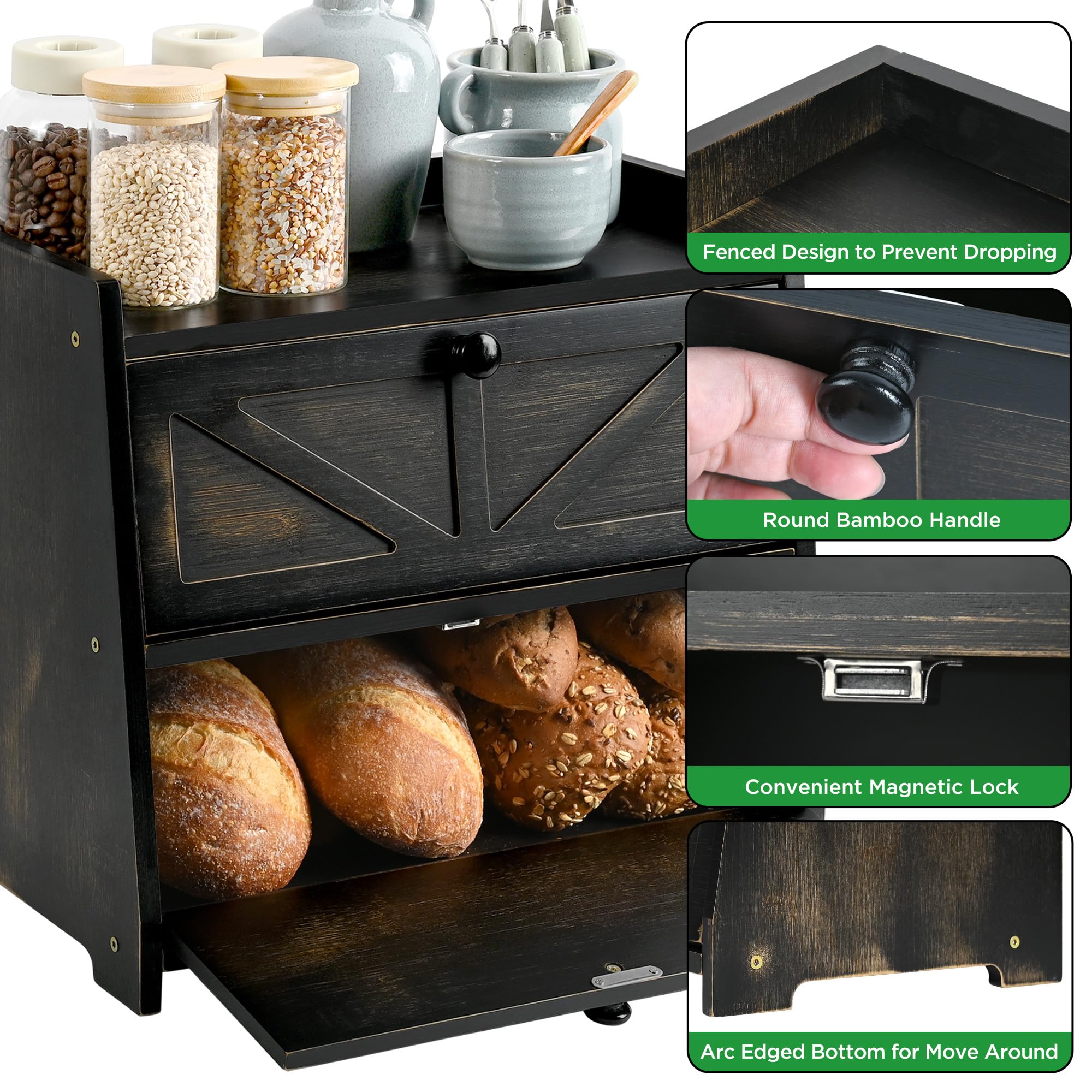 Ollieroo countertop storage featuring bamboo handle and curved bottom groove