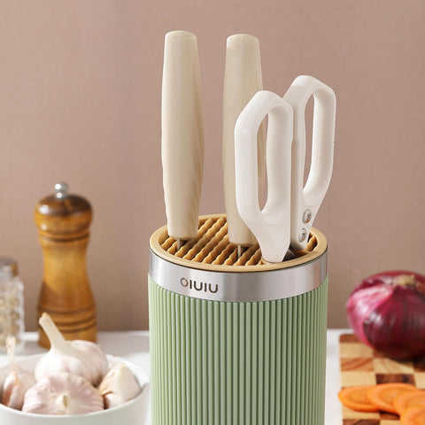 OLULU round knife block green yellow detachable parts for easy cleaning and hygiene