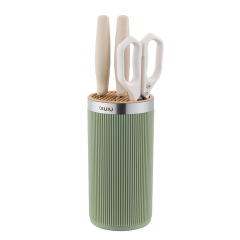 OLULU round knife block green yellow front view protects blades and keeps them accessible