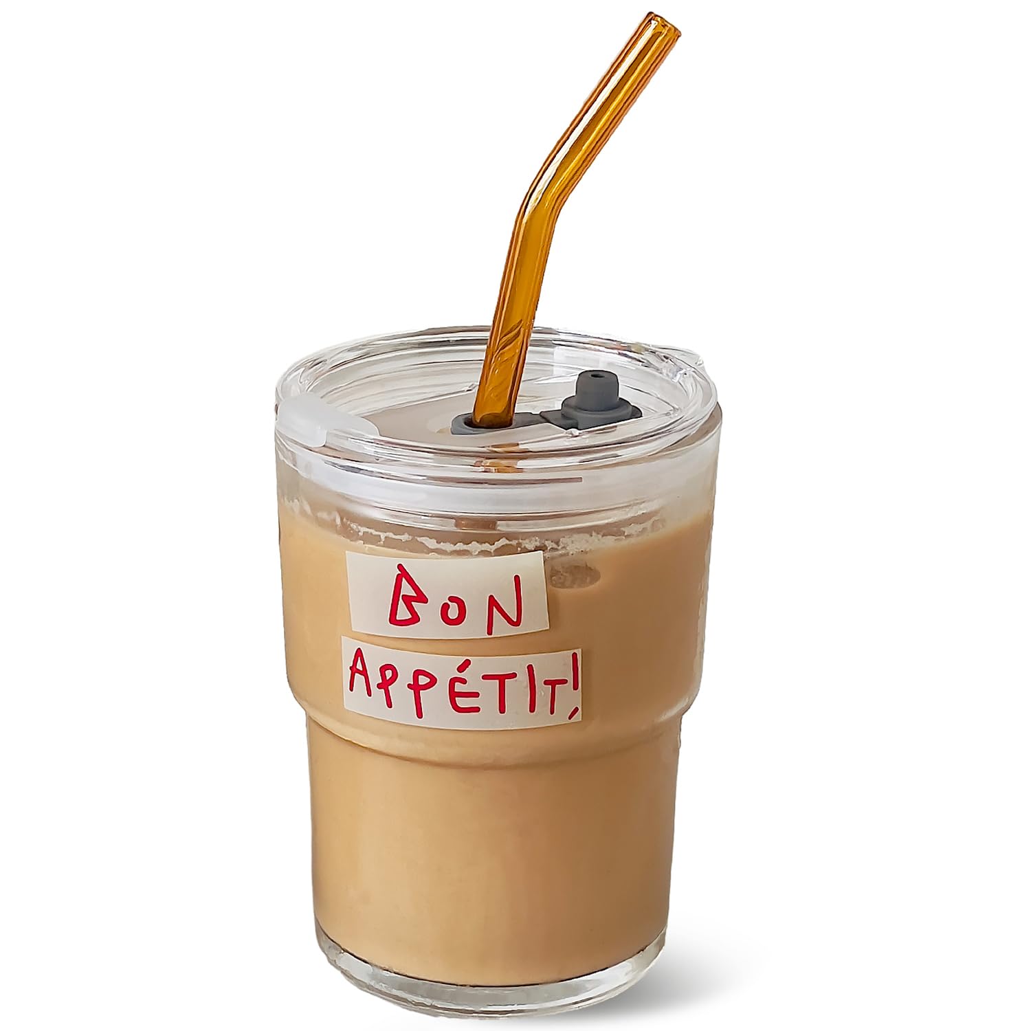 Olvini 13oz glass tumbler with straw and lid for on-the-go coffee