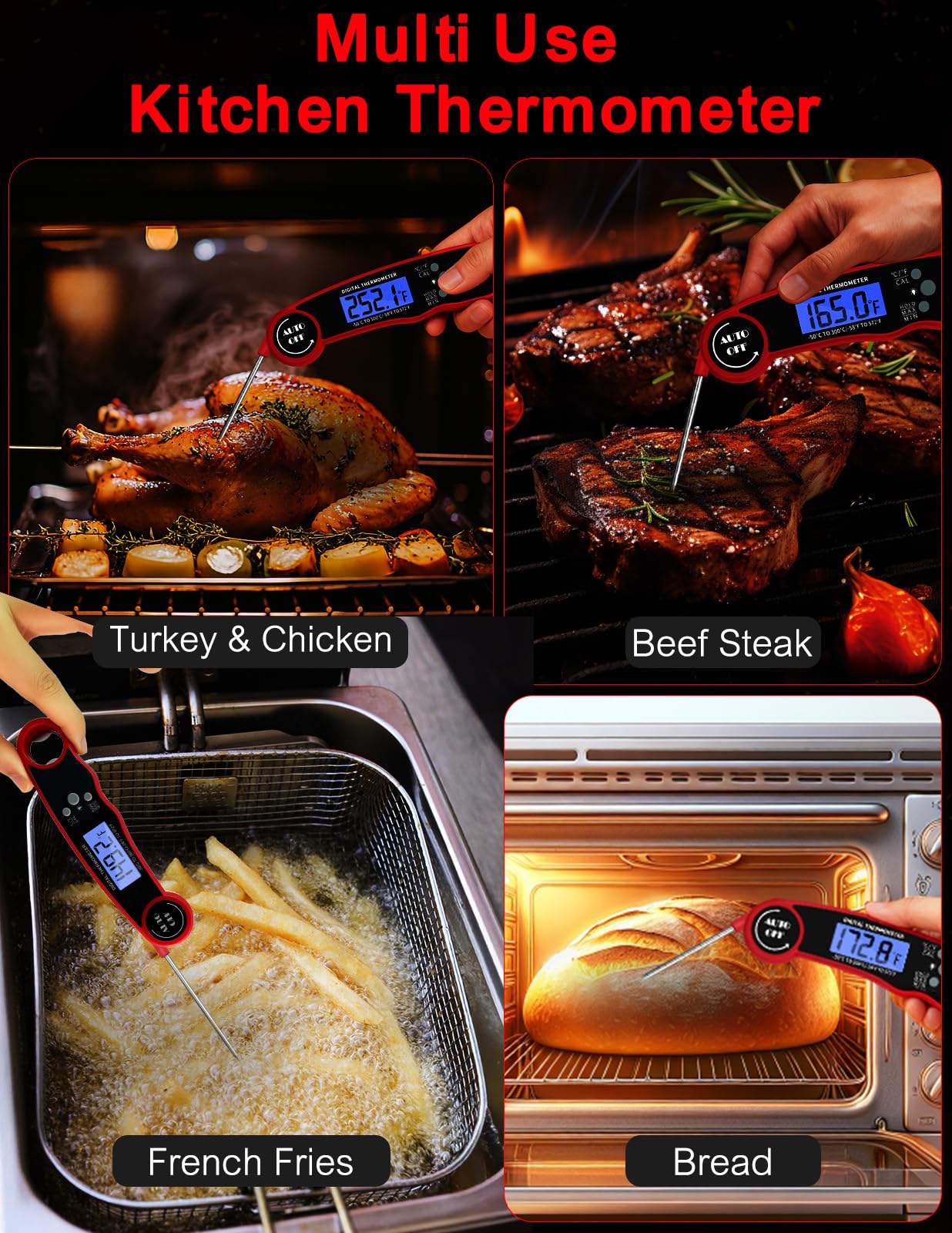 Olwaiy meat thermometer digital-readout helps monitor temps quickly.