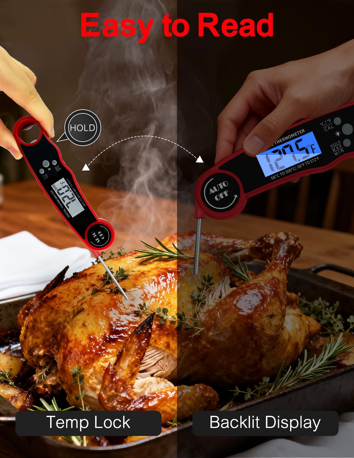 Olwaiy meat thermometer waterproof body easy to clean after grilling.