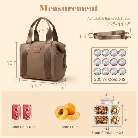 Omanmoli insulated lunch bag interior in brown, organized for easy access to containers.