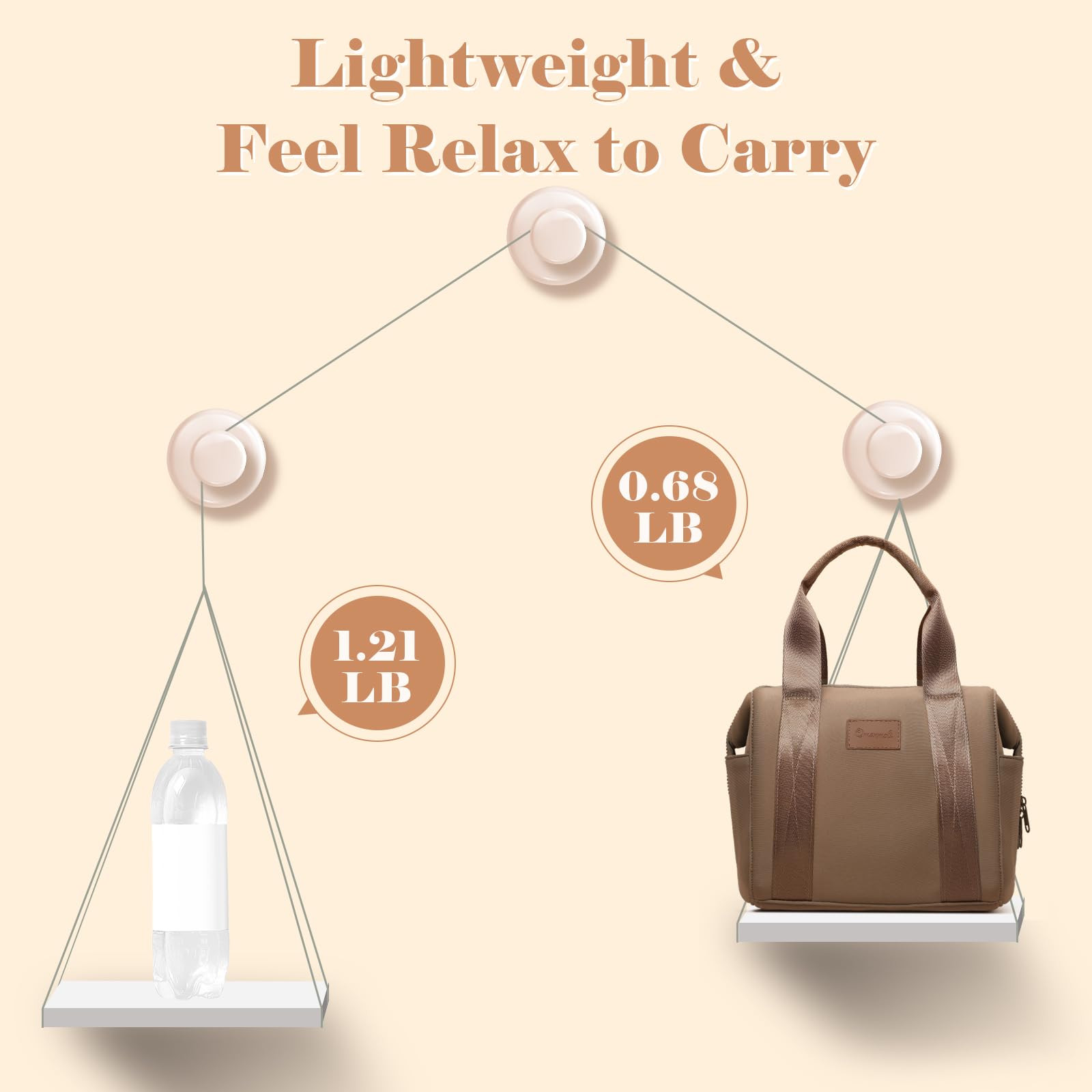 Omanmoli lunch bag with adjustable shoulder strap in brown, versatile carry option.