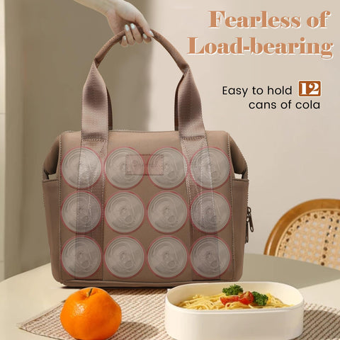 Omanmoli lunch bag showing spacious main pocket in brown for multiple meals.