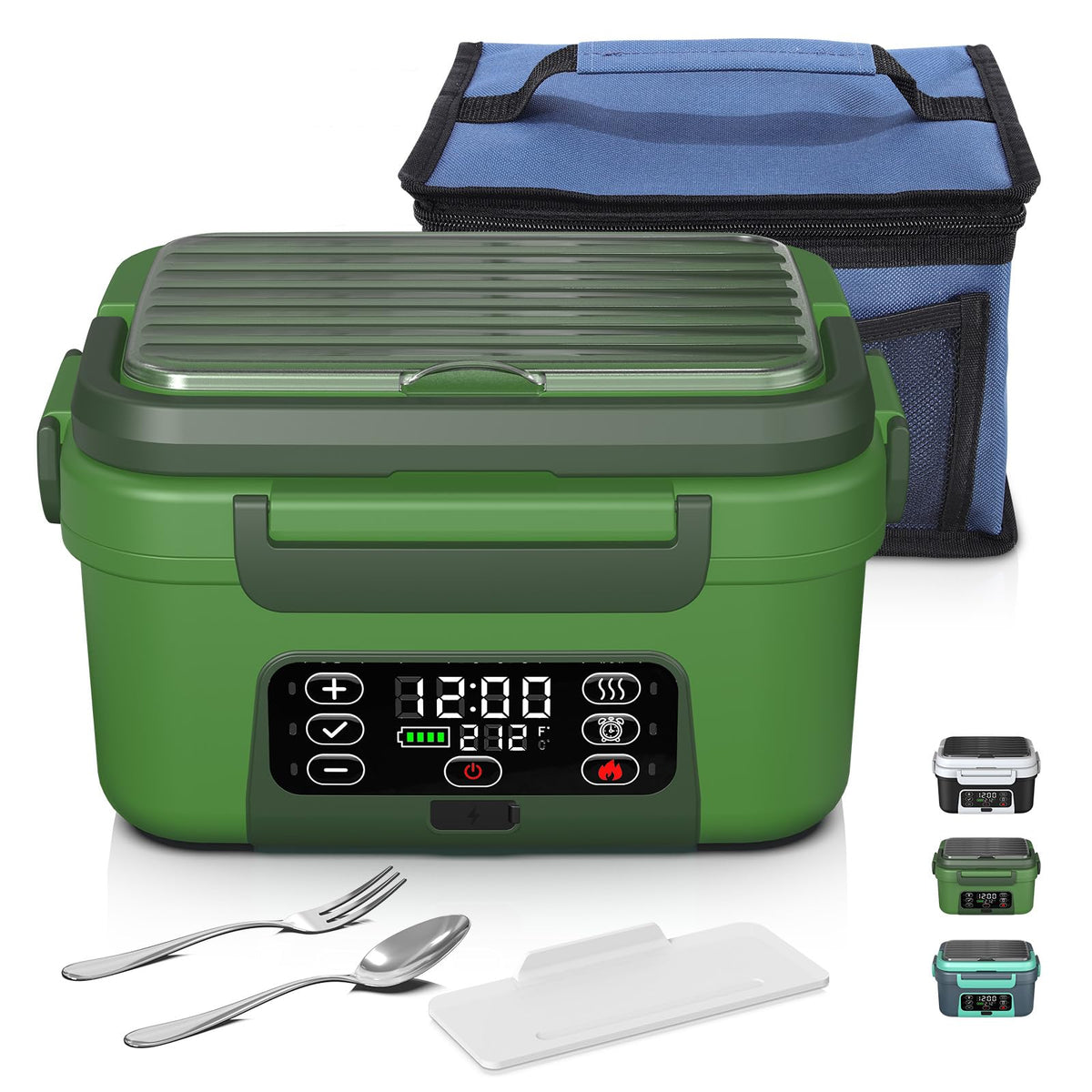 Omboos cordless heated lunch box front view for on-the-go meals.