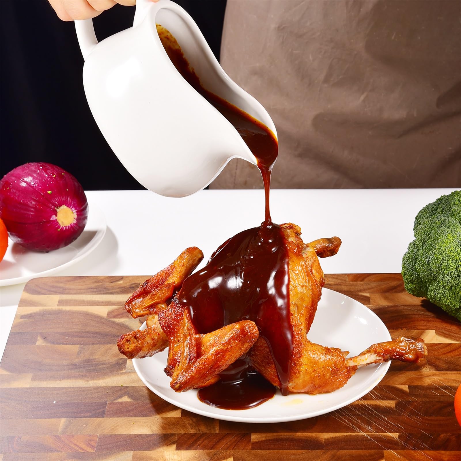 Omesata matching saucer catches drips, keeping the table tidy