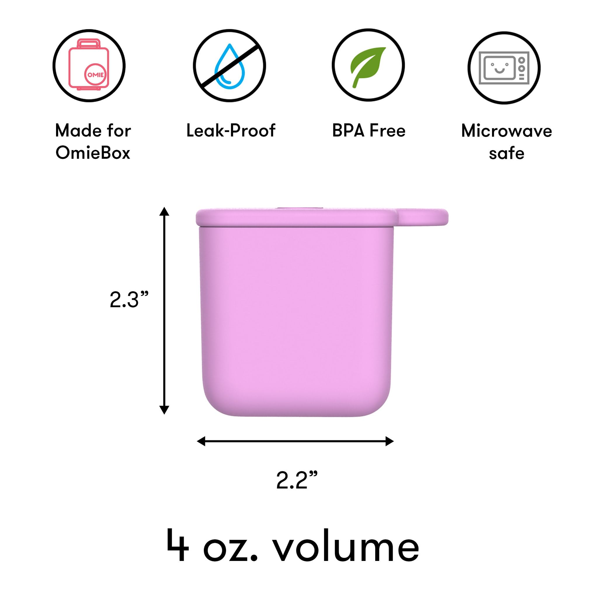 OmieBox dip container shown as dishwasher and microwave safe