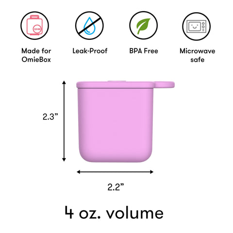 OmieBox dip container shown as dishwasher and microwave safe