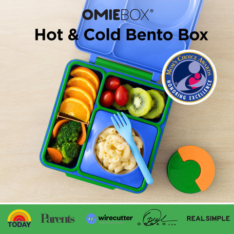 OmieBox dual-temp design allows hot entrees and cold fruits together.