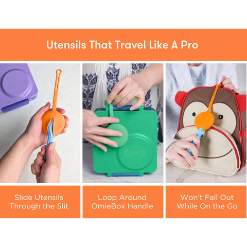 OmieBox case open view showing portable, lightweight utensils.