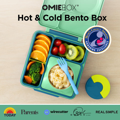 OmieBox Meadow lunchbox open compartments demonstrating organized portioning