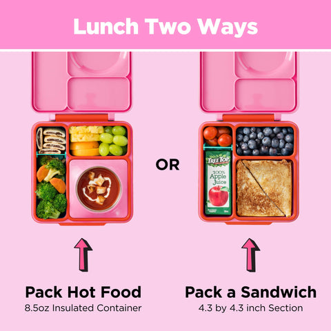 OmieBox Pink Berry three-compartment layout balances meals in one box