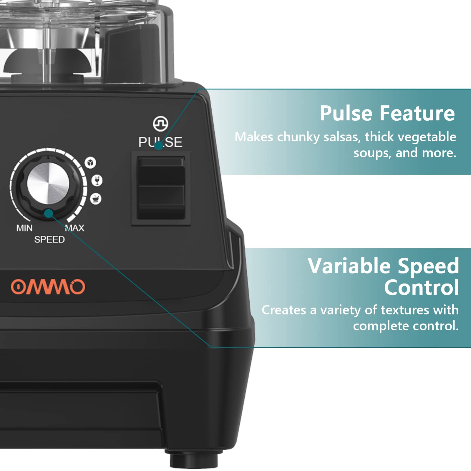 OMMO Blender variable speed and pulse enable precise texture control.