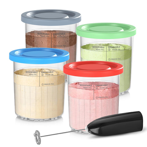 Omnikit deluxe pint grey, durable replacement for Ninja Creami with secure lid.