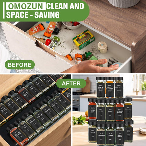 Funnel and cleaning brush included with OMOZUN spice jars