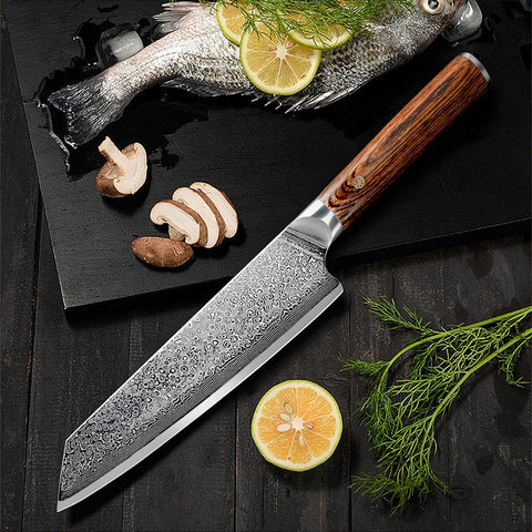 Ompusos Damascus knife with 67-layer pattern for durable performance