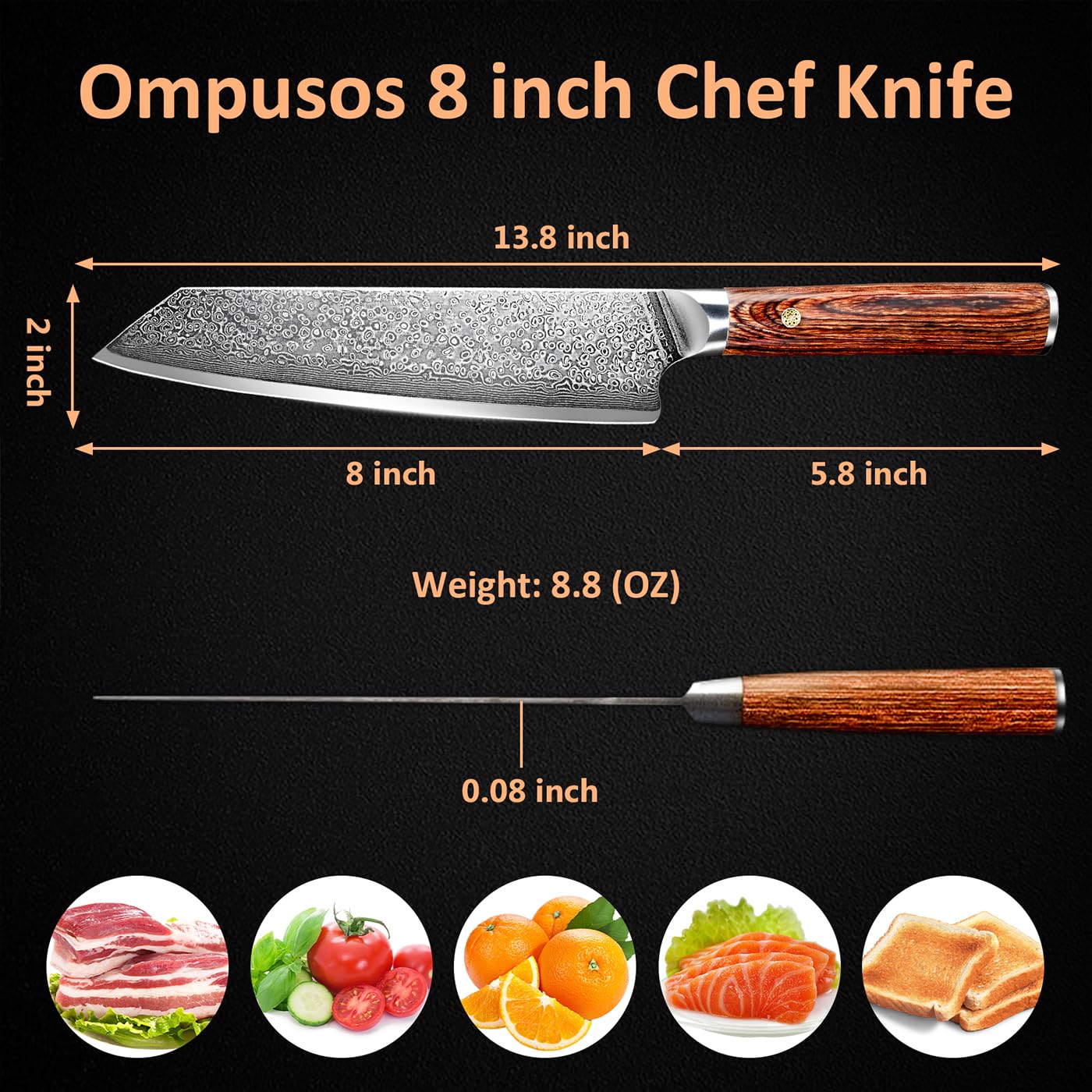 Ompusos versatile kitchen knife ideal for meats, vegetables, and fruits